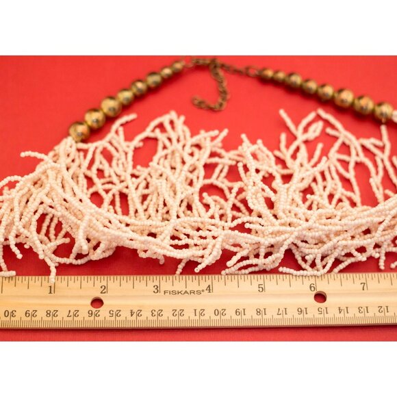 Hand-Made Light Pink Beaded Multiple Strands Boho Bib Necklace 20 inches F10 - Picture 3 of 3